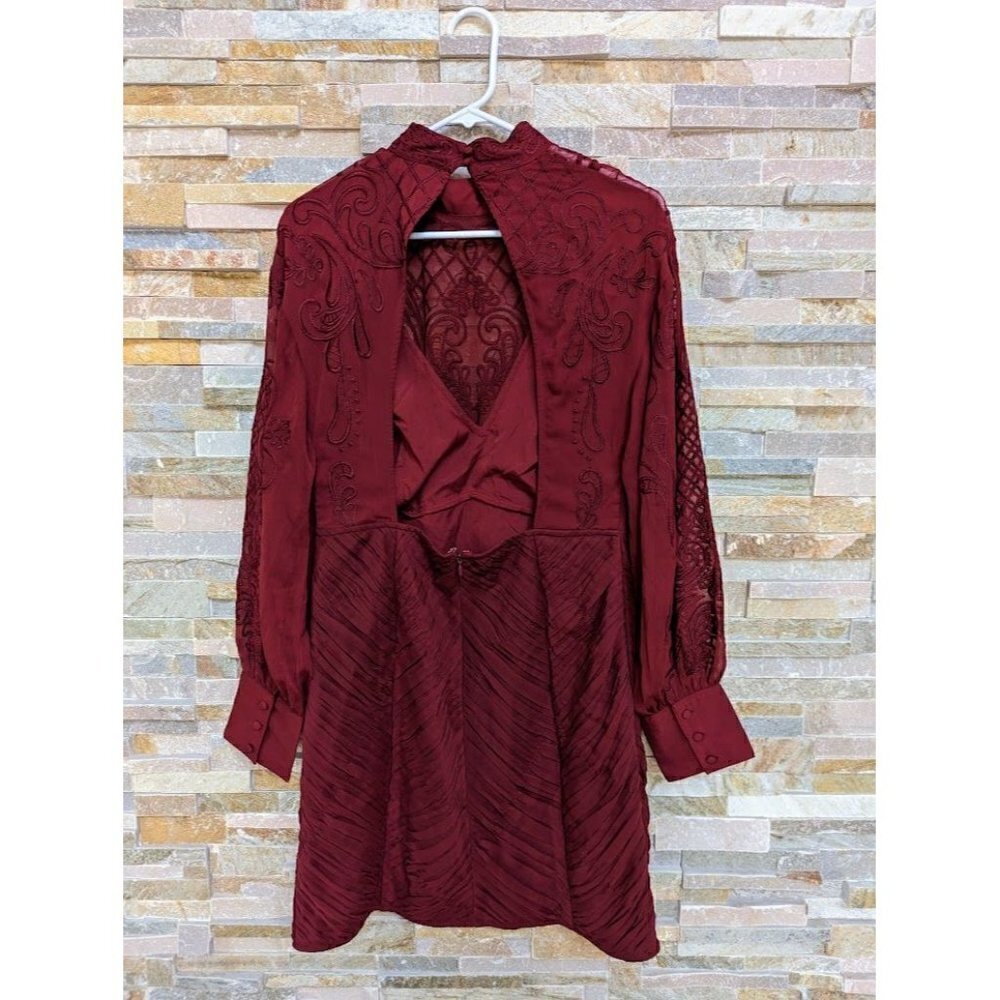 Anthropologie Lace Mini Long Sleeve Dress Wine Red NWT 12 Romantic - Picture 5 of 10